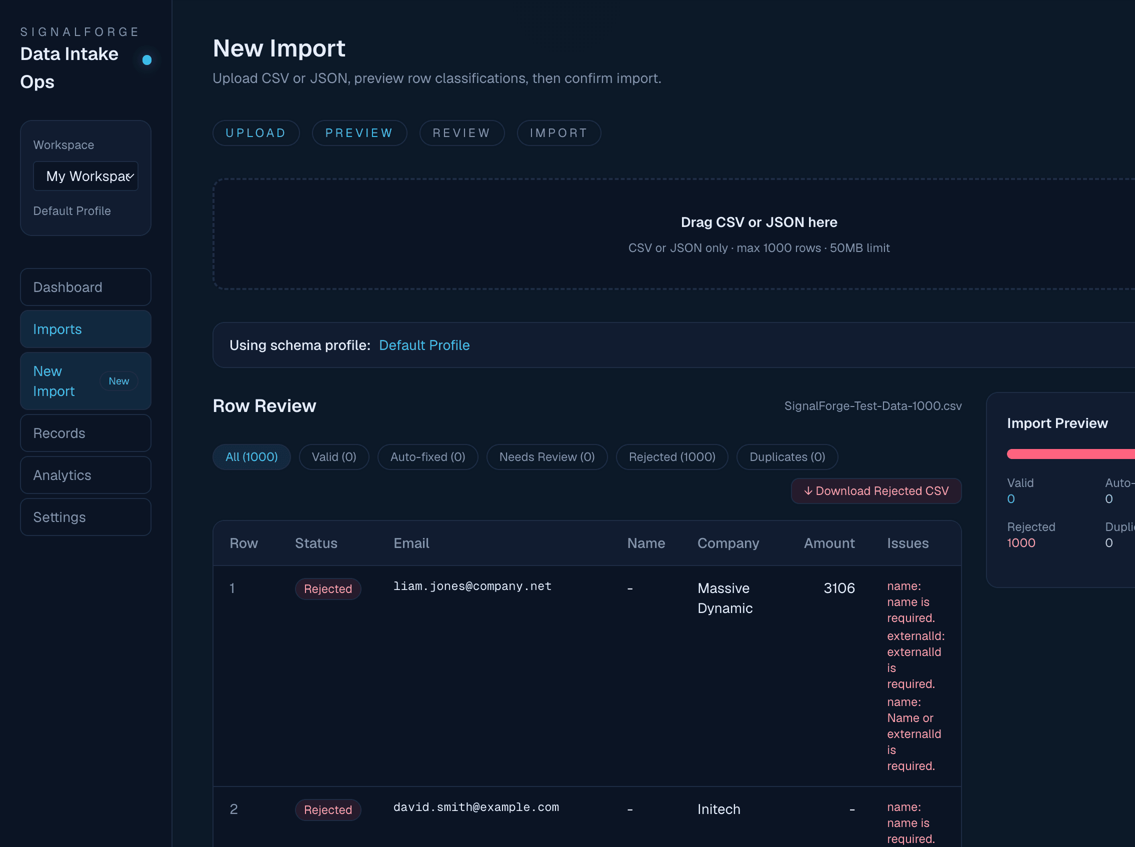 Records view listing all committed records with search and filtering